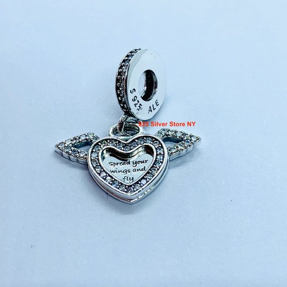NEW Pandora HEART and ANGLE WINGS Dangle Charm - Picture 1 of 7